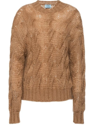 Prada Cable Knit Sweater In Neutrals