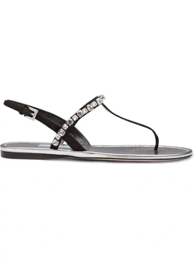 Prada Embellished Slingback Sandals In Metallic