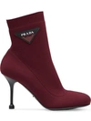 Prada Stretch Fabric Booties In Red