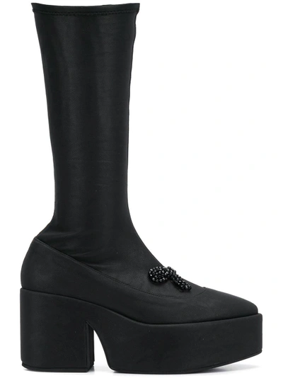 Simone Rocha Beaded Bow Platform Boots - Black