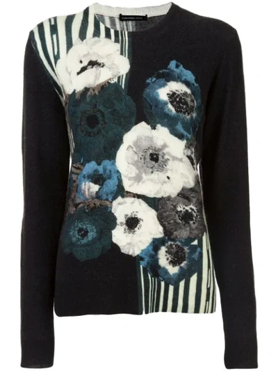 Samantha Sung Floral Embroidered Sweater - Black