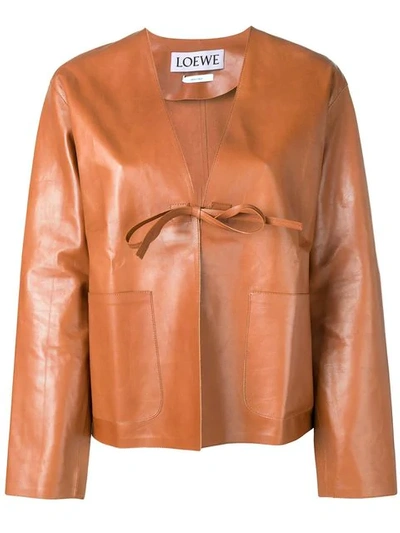 Loewe Short Leather Jacket In Brown