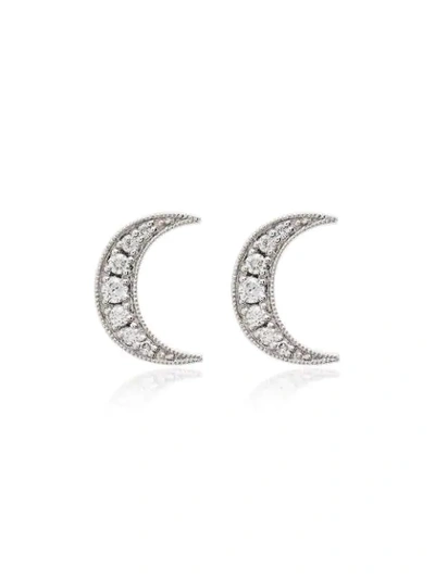 Andrea Fohrman 18k White Gold Crescent Moon Diamond Earrings In Silver