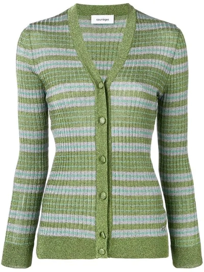 Courrèges Stripe Fitted Cardigan In Green