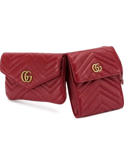 Gucci Gg Marmont Double Belt Bag In Red