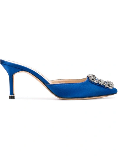 Manolo Blahnik 'hangisimu' Satin-mules In Blue