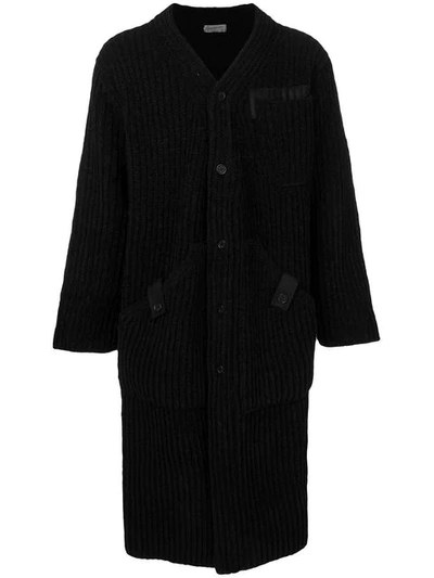 Yohji Yamamoto Long Ribbed Knit Cardigan In Black