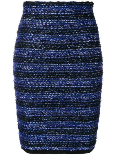 Balmain Striped Tweed Pencil Skirt In Blue