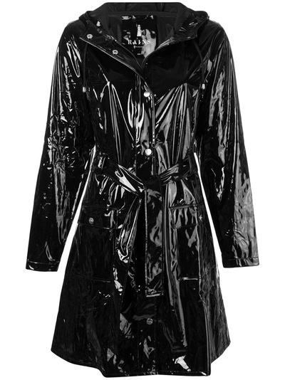 Rains Glossy Belted Coat In Black