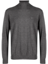 Emporio Armani Embroidered Logo Turtleneck Sweater In Grey