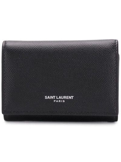 Saint Laurent Logo Print Key Holder Wallet In Black