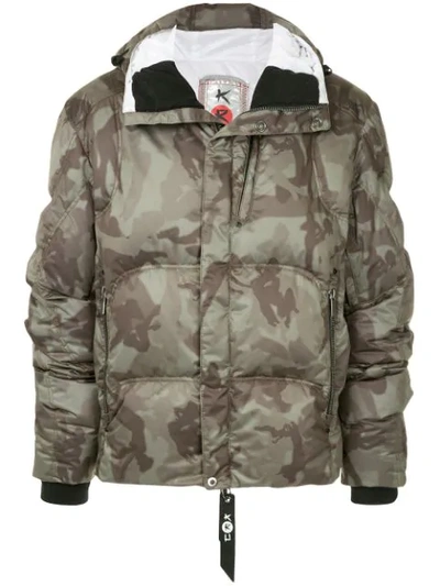 Kru Camouflage Down Jacket In Green