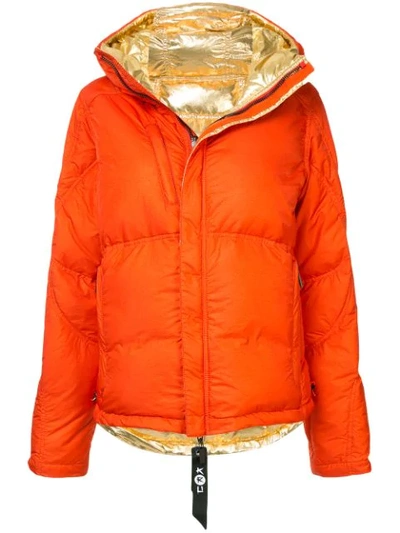 Kru Reversible Puffer Jacket In Orange