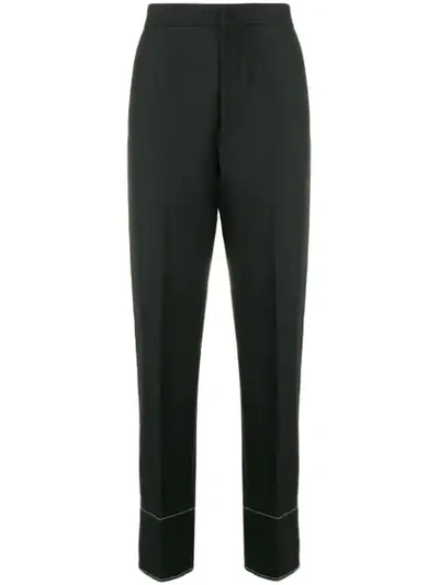 Y's High Waisted Logo Stripe Trousers In Black