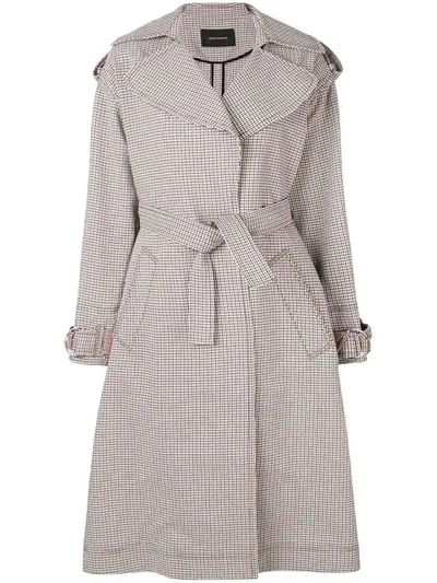 Cedric Charlier Checked Trench Coat In Grey