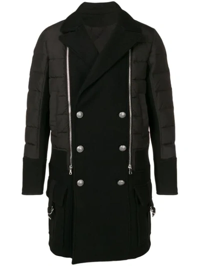 Balmain Double Breasted Coat In Black
