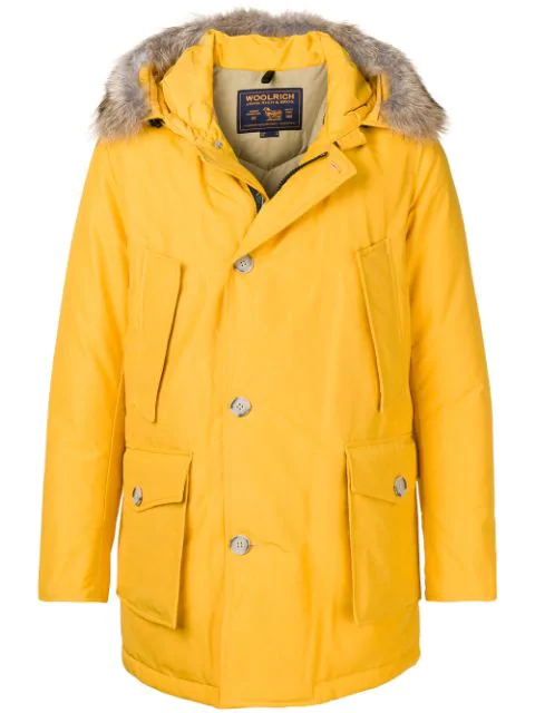 yellow woolrich parka