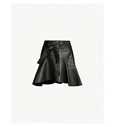 Maje Janaki Ruffled Leather Skirt In Black