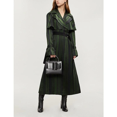 Adeam Striped Crepe Trench Coat In Jade Green