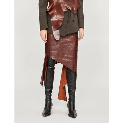 Litkovskaya Viva Assymetric Leather Skirt In Brown