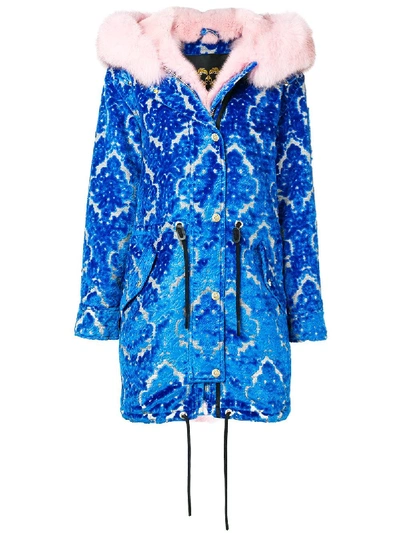 Moose Knuckles X Mary Katrantzou Tennyson Faux Fur-trimmed Velvet Parka Coat In Blue