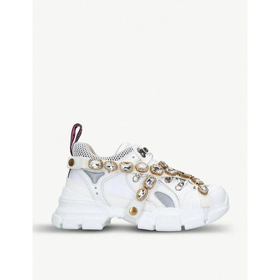 Gucci Flash Trek Leather Trainers In White