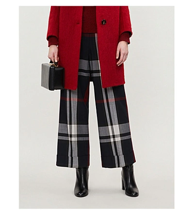 Max Mara Checked High-rise Wide-leg Woven Trousers In Navy