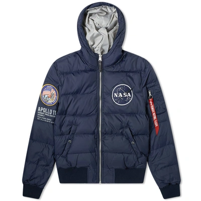 Alpha Industries Apollo 11 Hooded Puffer Jacket In Blue