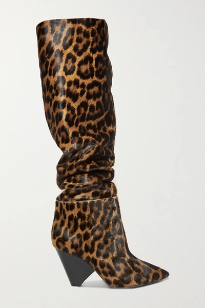 Saint Laurent Niki Leopard-print Knee-high Calf-hair Boots In Leopard Print