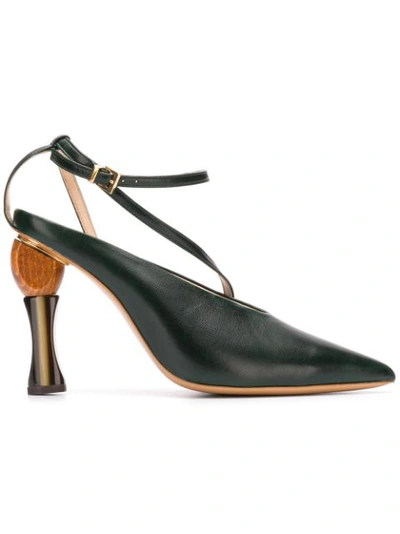 Jacquemus Faya Sculptural-heel Leather Pumps In Green Leather