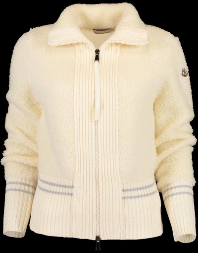 Moncler Maglione Tricot Zip Cardigan In Off-whte