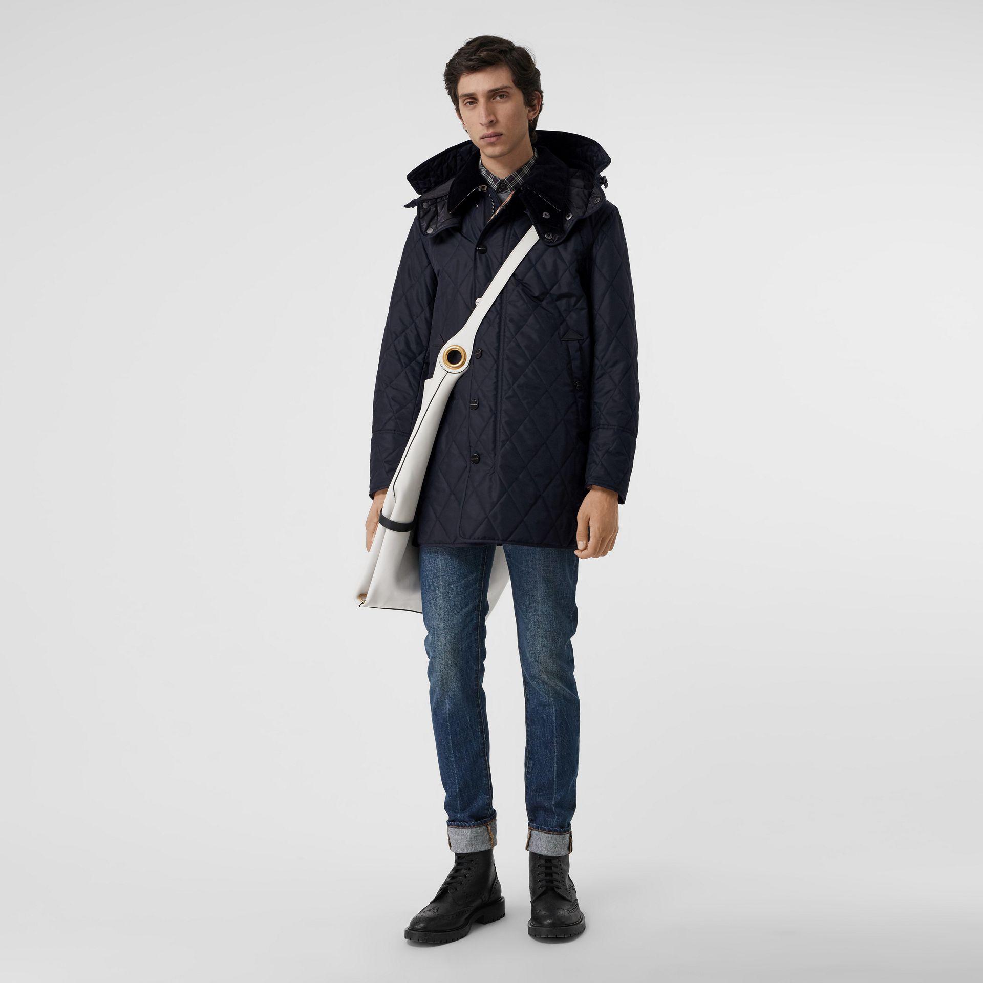 Burberry Detachable Hood Diamond Quilted Barn Jacket In Navy