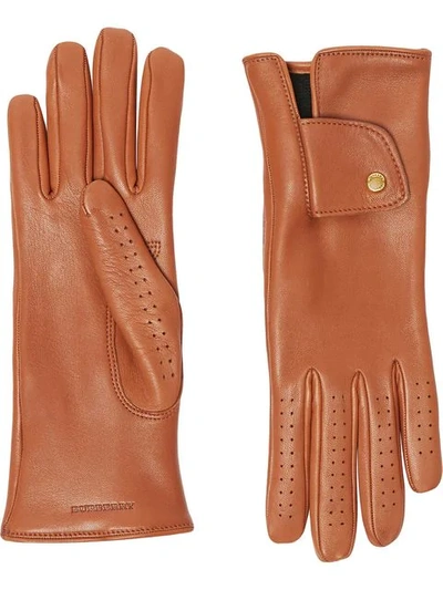 Burberry Cashmere-lined Lambskin Gloves In Brown