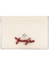 Jimmy Choo Aries Linen Grainy Calf Leather Card Holder In Neutrals