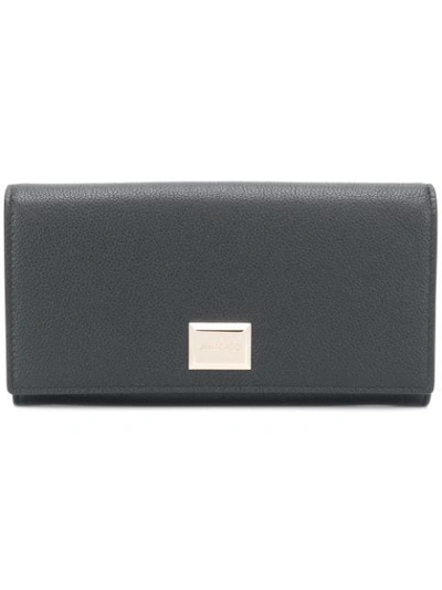 Jimmy Choo Martina Black Grainy Calf Leather Medium Zip Around Wallet