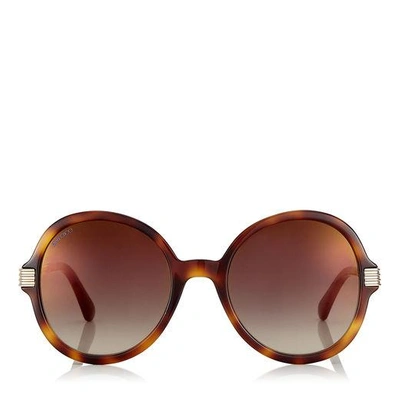 Jimmy Choo Adria Dark Havana And Light Gold Round Framed Sunglasses With Swarovski Crystals And Pearls In Ejl Brown Gold