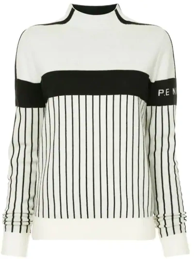 P.e Nation + Woolmark Carve Run Striped Printed Wool And Cotton-blend Sweater In White