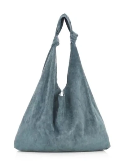 The Row Bindle Double Knot Suede Hobo Bag In Pale Teal