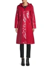 Jane Post High Shine Slicker Long Coat In Classic Red