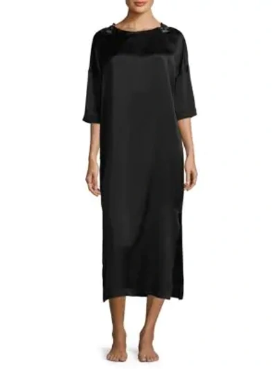 Hanro Three-quarter Sleeve Long Nightgown In Black