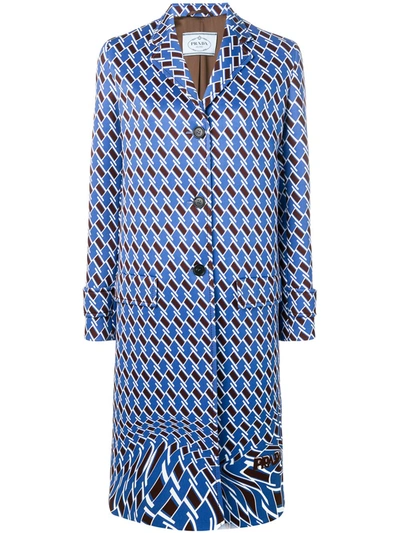 Prada Geometric-print Woven Coat In Blue