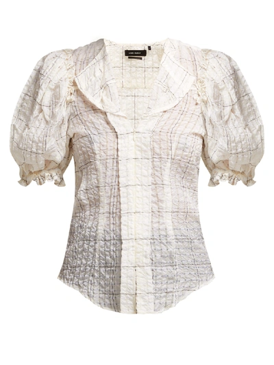 Isabel Marant Abies Puff-sleeve Checkered Organza Blouse In Ecru