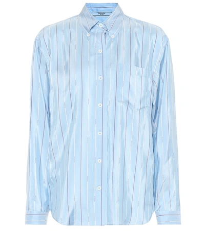 Prada Striped Silk Shirt In Light Blue