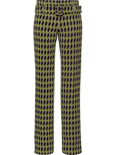 Prada Technical Jacquard Knitted Pants In F0t3y Dark Brown+pistachio
