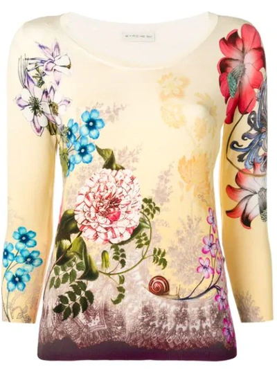 Etro Silk-blend Floral Print Sweater In Yellow Multi