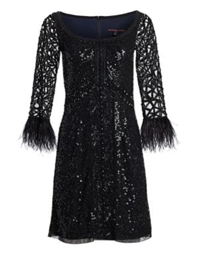 Joanna Mastroianni Feathered A-line Cocktail Dress In Black