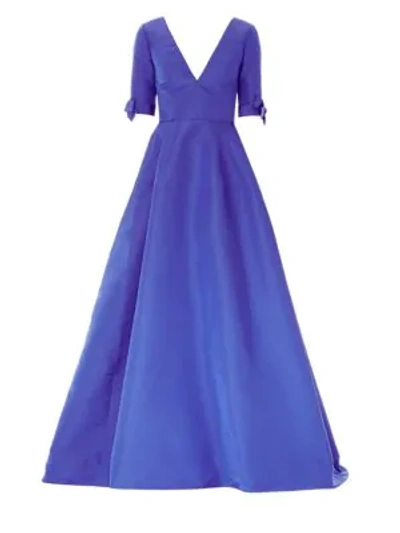 Carolina Herrera Silk Bow Sleeve Ball Gown In Persian Blue