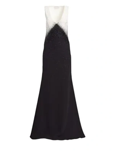 Ahluwalia Toiny Sleeveless Colorblocked Sequined Gown In Ivy Jet