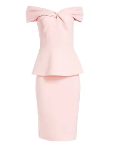 Safiyaa Off-the-shoulder Cocktail Sheath Dress In Pale Pink