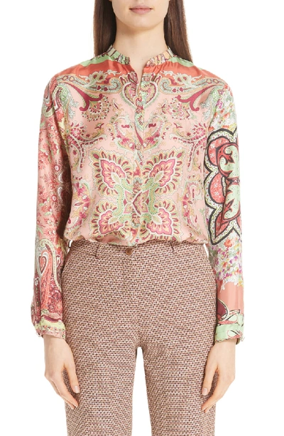 Etro Paisley Print Silk Blouse In Red Multi